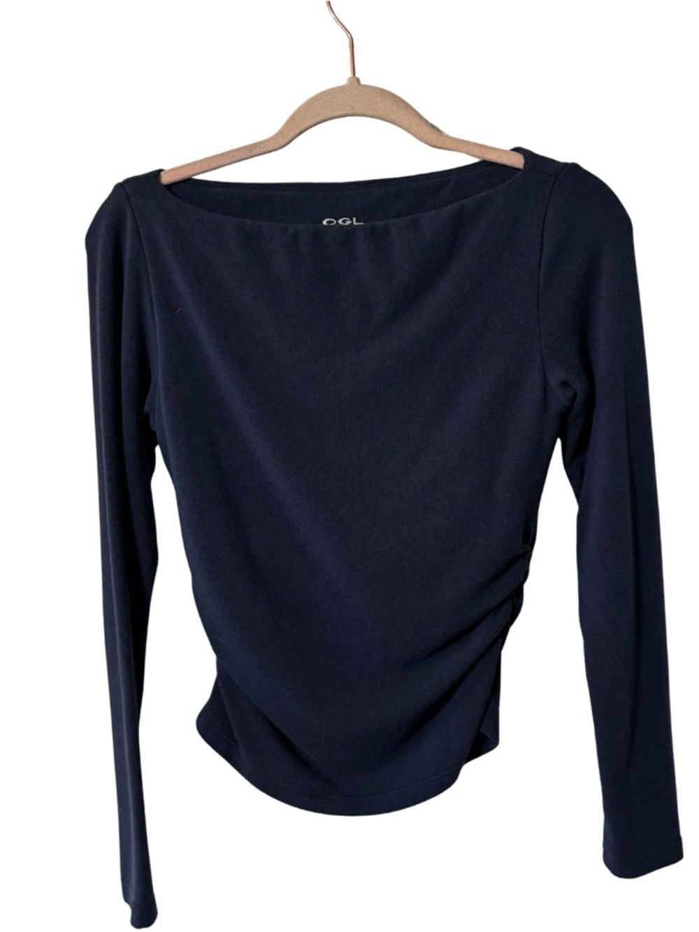 OGL Navy Long Sleeve Boatneck Top with Side Ruching